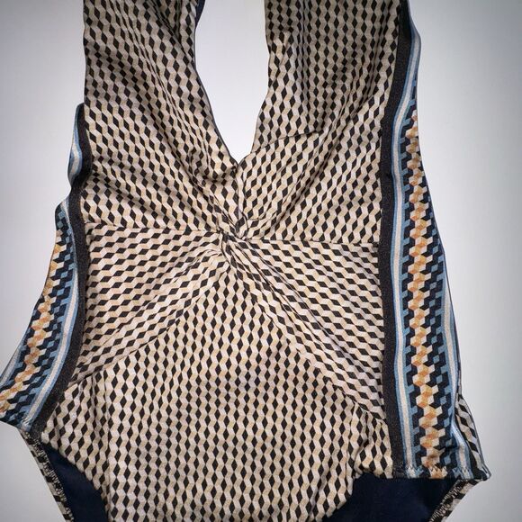 Reiss Women's Plunge V-Neck Print One Piece Halter Swimsuit Blue US Size 4 - Picture 8 of 16